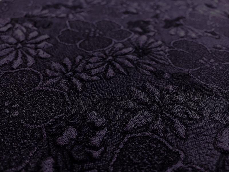 Metallic Organza Cloqué with Hibiscus and Daisies in Dark Eggplant2