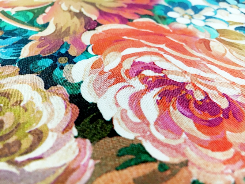 Printed Heavy Silk Charmeuse with Peony Bouquets 2
