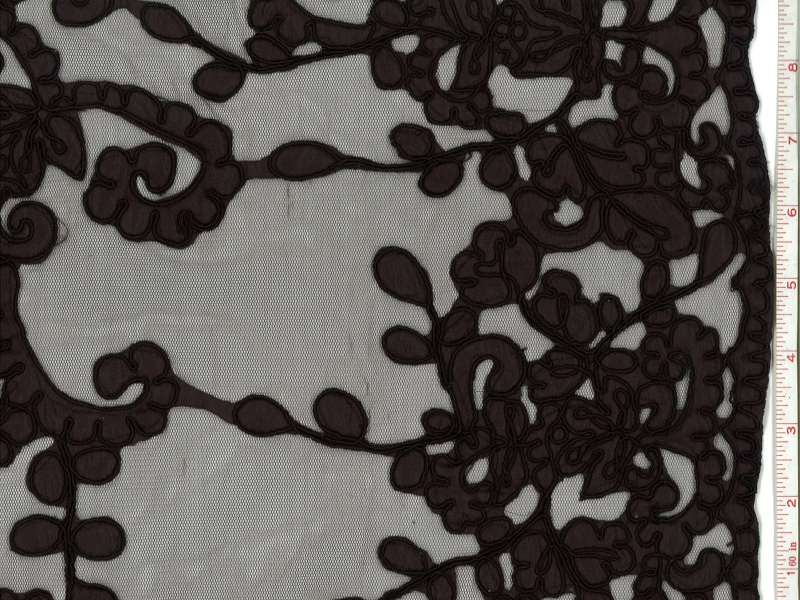 Black Cord Cut Satin Appliqued on Illusion0