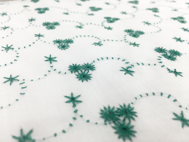 Cotton Eyelet with Embroidered Flowers in Green2