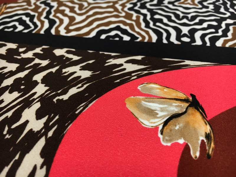 Printed Silk Charmeuse with Butterflies and Abstract Geometric Patterns3