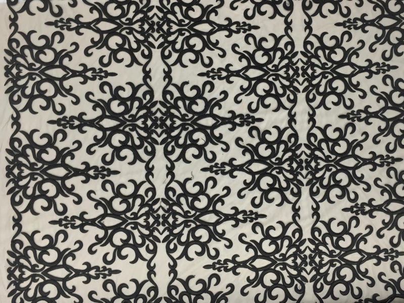 Heavily Embroidered Tulle in Black0