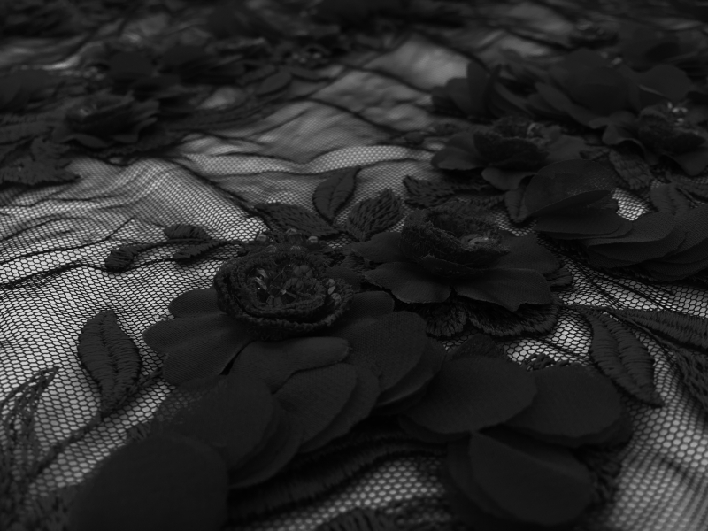 Beaded Flower Appliqués in Diagonal Rows on Embroidered Tulle2