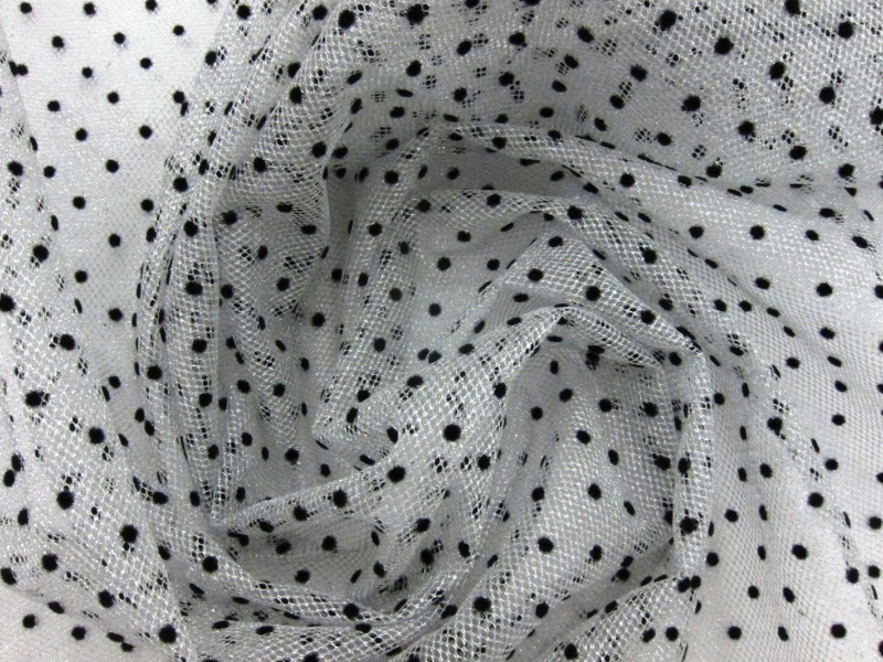 Polka Dot Flocking on Metallic Tulle in Silver3