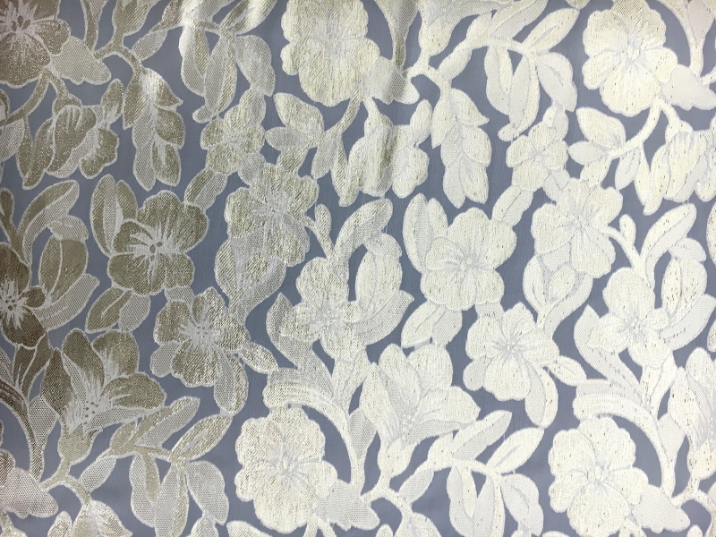 Silk Chiffon with Metallic Fil Coupé Flowers0