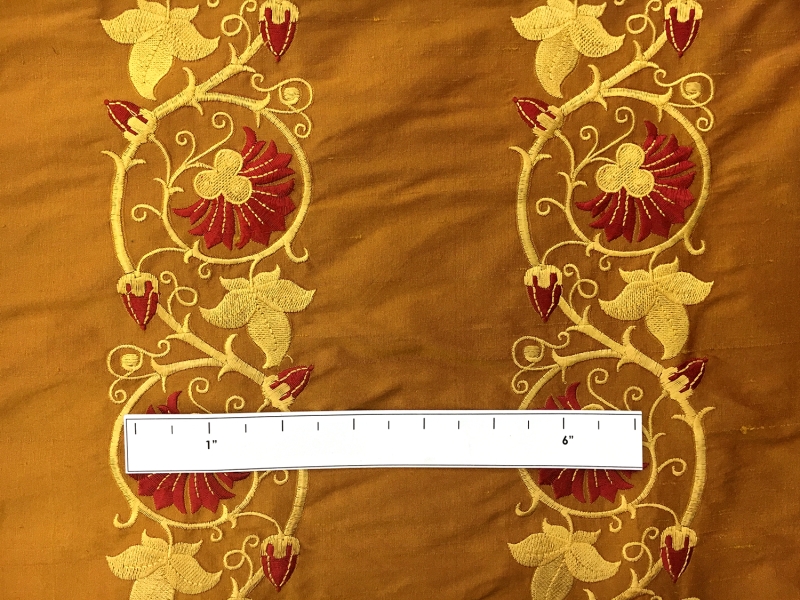 Iridescent Silk Shantung with Embroidered Rows of Vines1