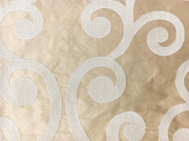 Embroidered Silk Shantung with Large Curls0