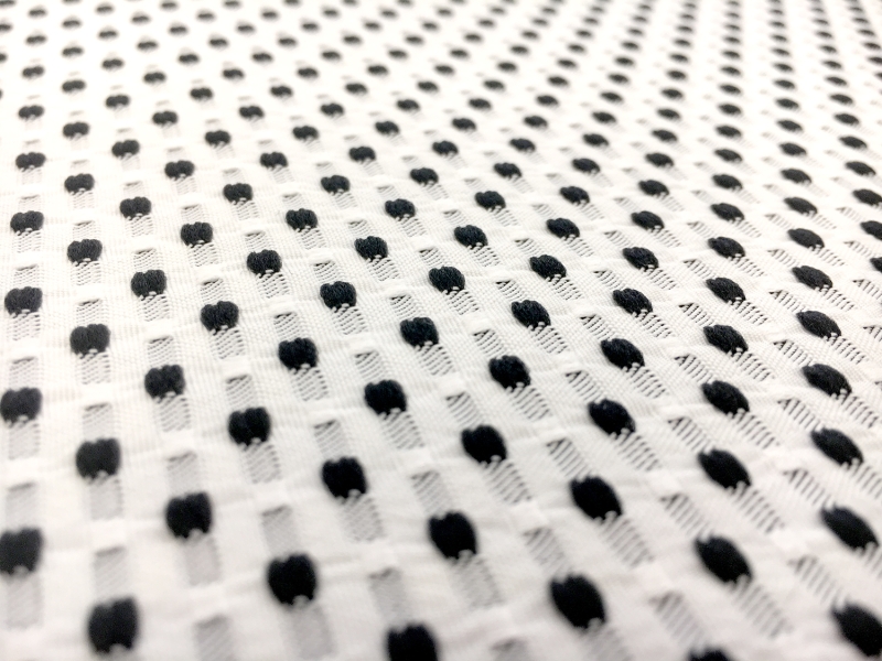Polyester Swiss Dot Brocade with Black Dots0