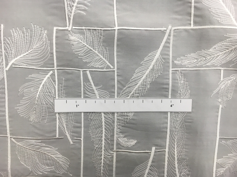 Silk Satin Organza with Embroidered Squares and Feathers1