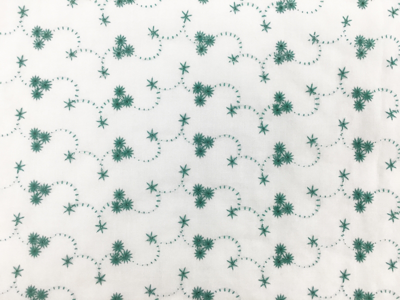 Cotton Eyelet with Embroidered Flowers in Green0