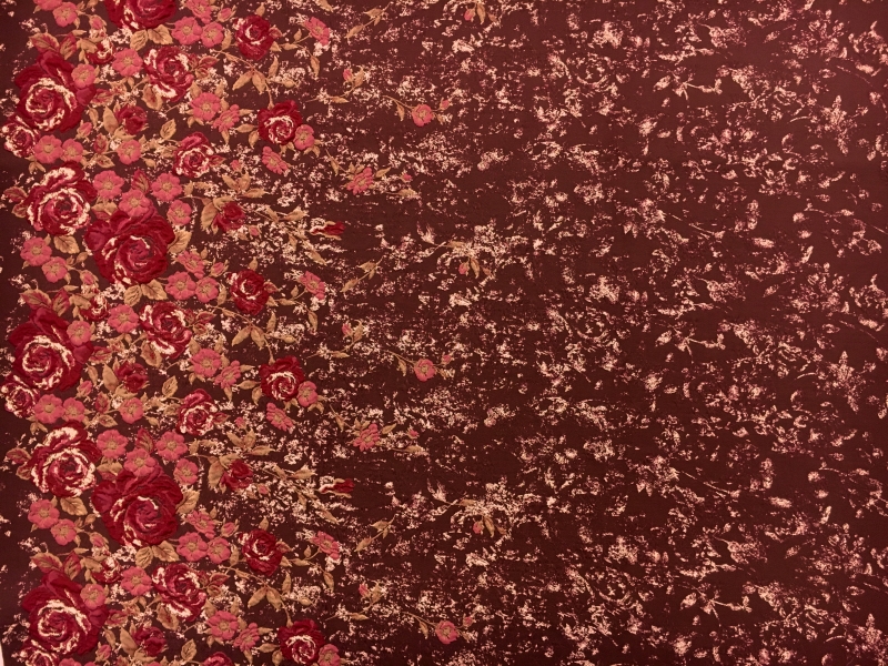 Brocade Panel with Metallic Cloqué Leaves and Floral Border0