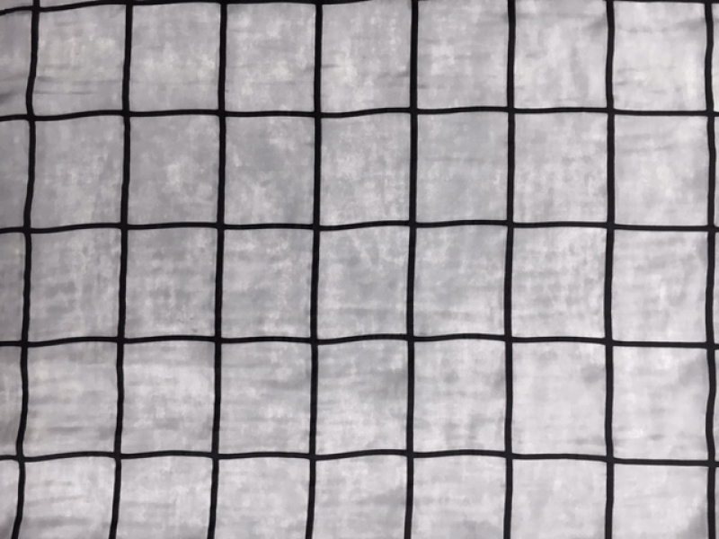 Silk Charmeuse Panel with Black Puff Paint Grid0