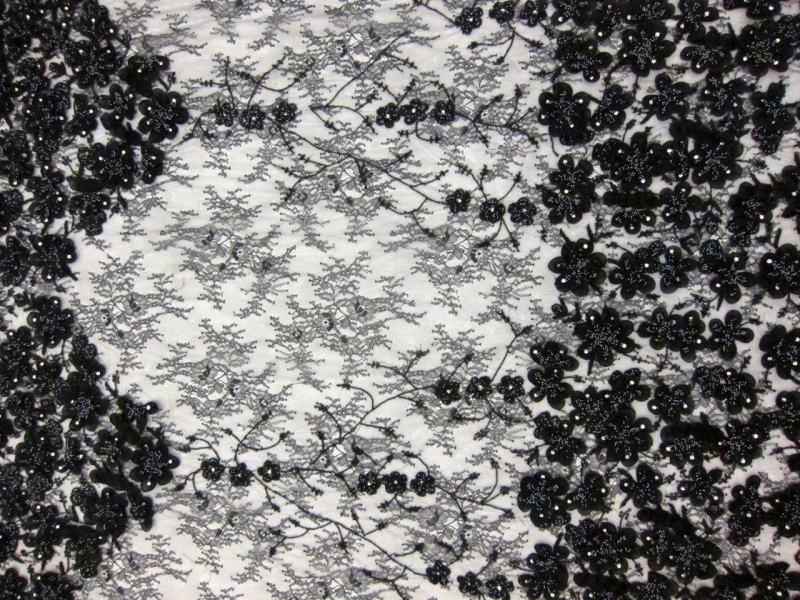 Beaded Chantilly Lace with Flower Appliqué0