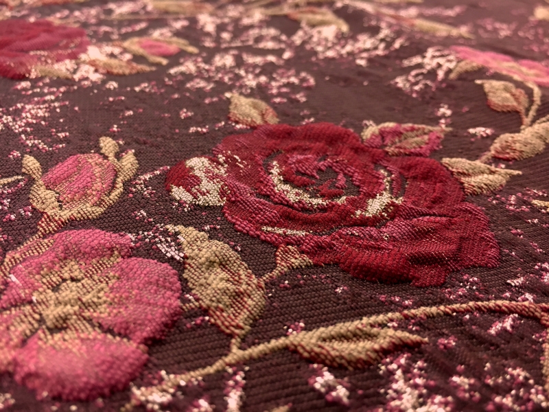Brocade Panel with Metallic Cloqué Leaves and Floral Border2