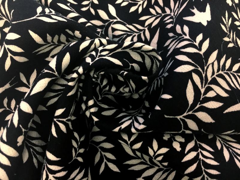 Japanese Textured Cotton Birds and Foliage Print1