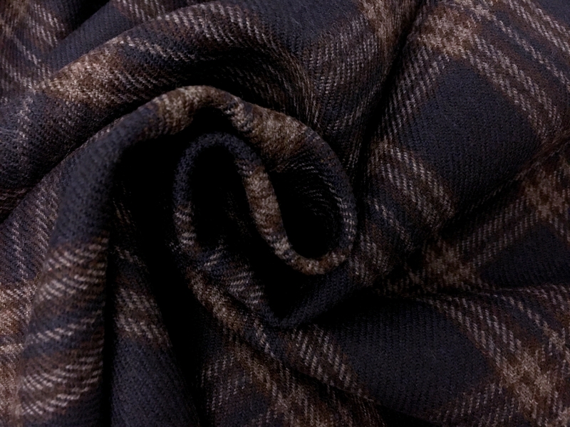 Italian Virgin Wool Tartan Plaid in Navy and Brown1
