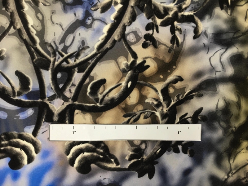 Printed Silk Gazar with Large Leaves and Filigree2