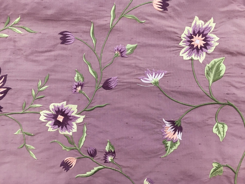 Embroidered Silk Shantung with Floral and Vine Motifs0