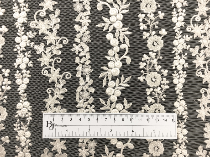 Beaded and Embroidered Tulle with Rows of Detailed Florals in Ivory1