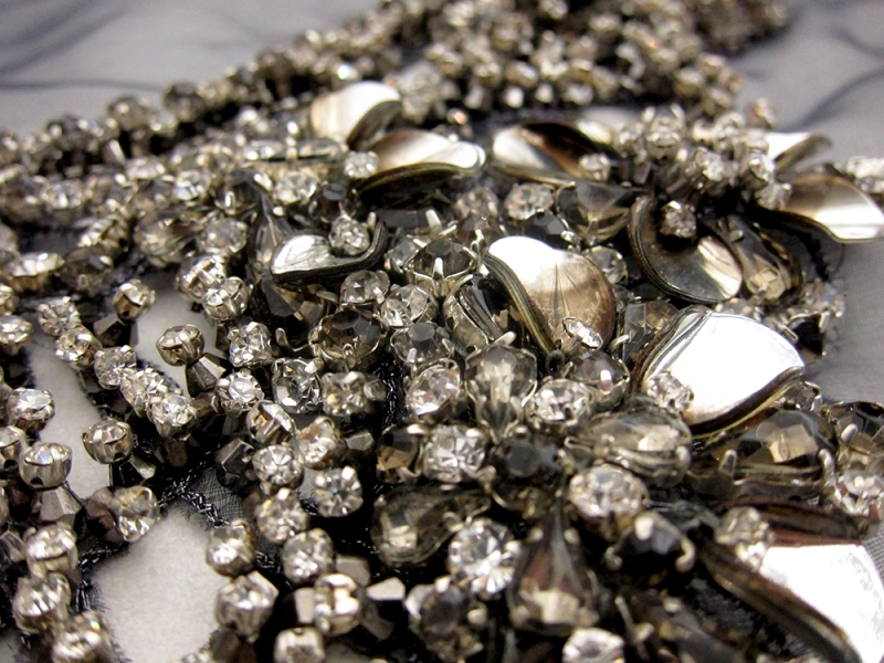 Christine Beaded Crystal Bodie on Charcoal Silk Organza2