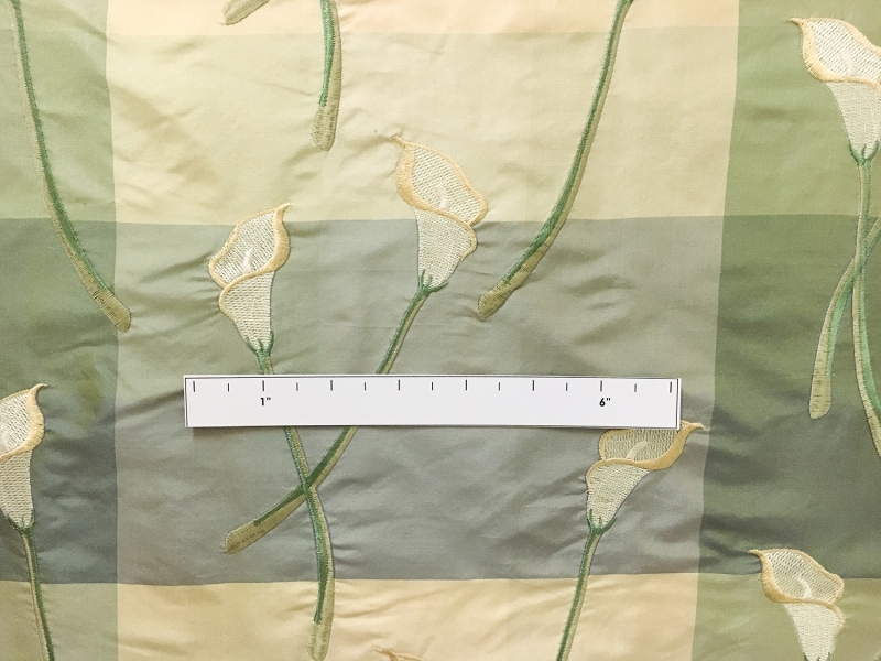 Silk Taffeta Check with Embroidered Calla Lilies 1