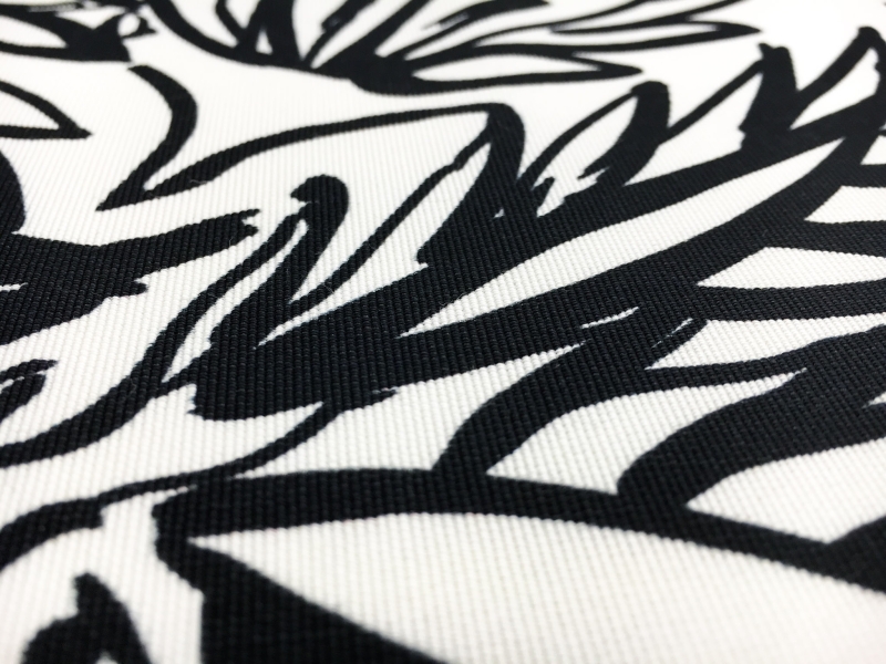 Printed Cotton Viscose Faille with Sketched Black and White Leaves2