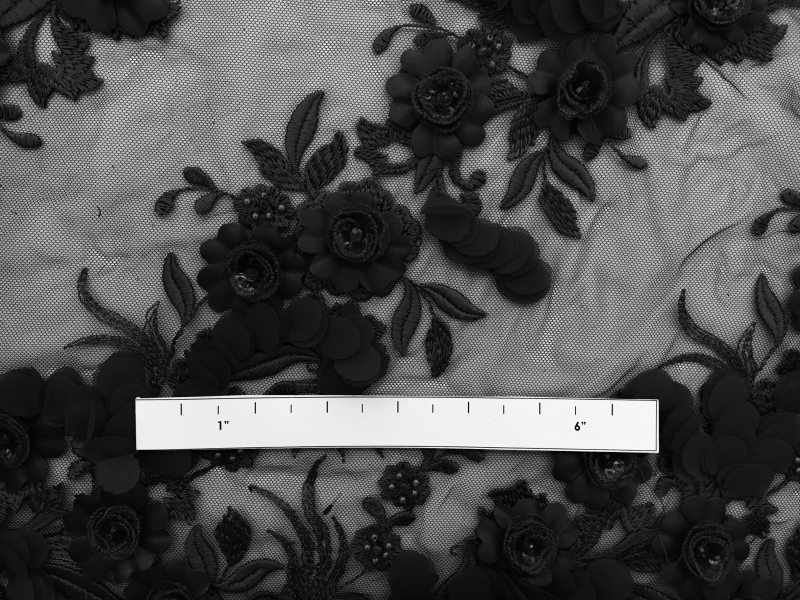 Beaded Flower Appliqués in Diagonal Rows on Embroidered Tulle1