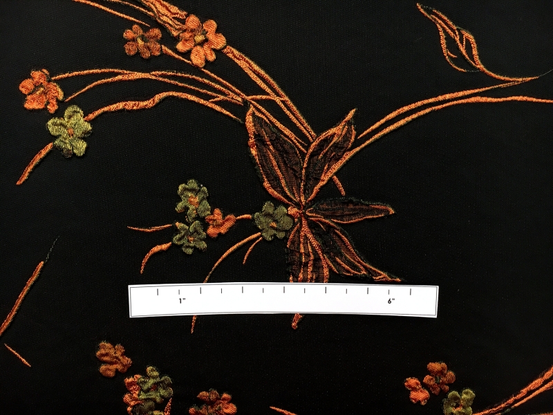 Silk Blend Metallic Cloqué Panel with Florals and Large Leaves2