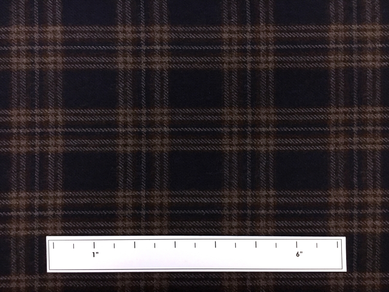 Italian Virgin Wool Tartan Plaid in Navy and Brown2
