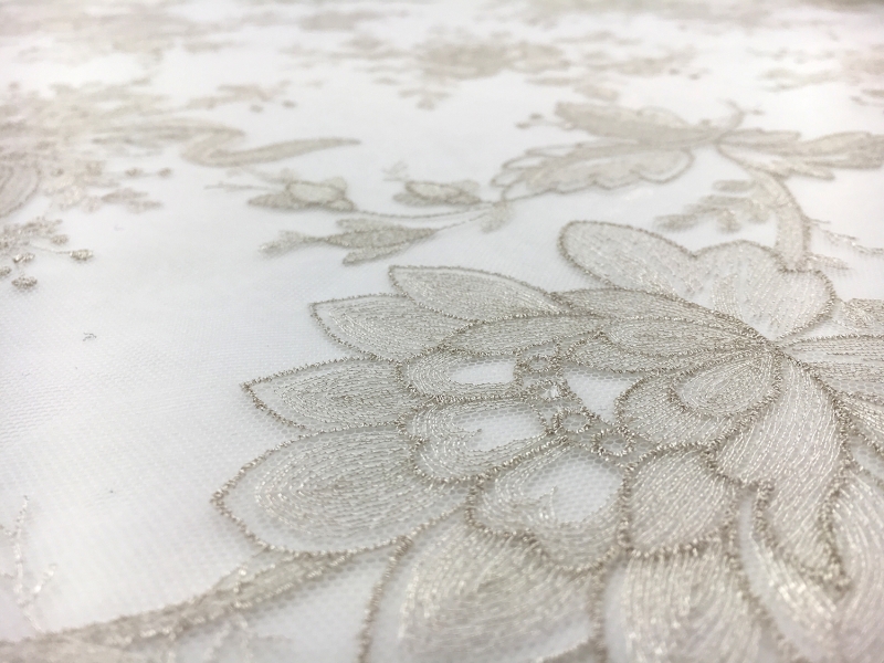 Jacob Schlaepfer Metallic Embroidered Tulle with Florals and Ribbons in Champagne3