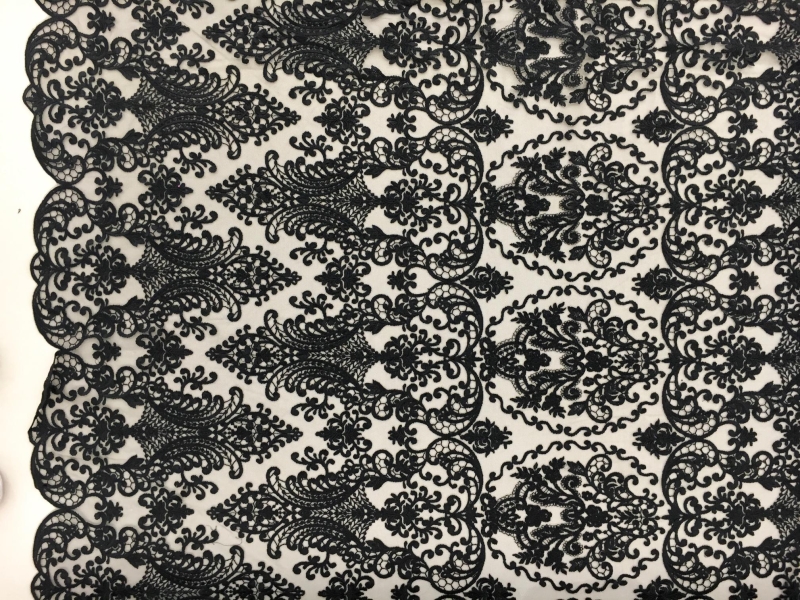 Black Embroidered Tulle with Intricate Designs 0