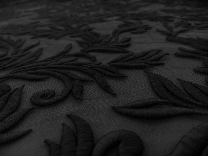 Embroidered Tulle with Ornate Leaf Patterns2