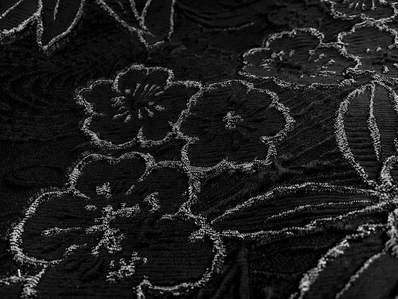 Silk Blend Metallic Cloqué Panel with Large Florals and Abstract Swirls2