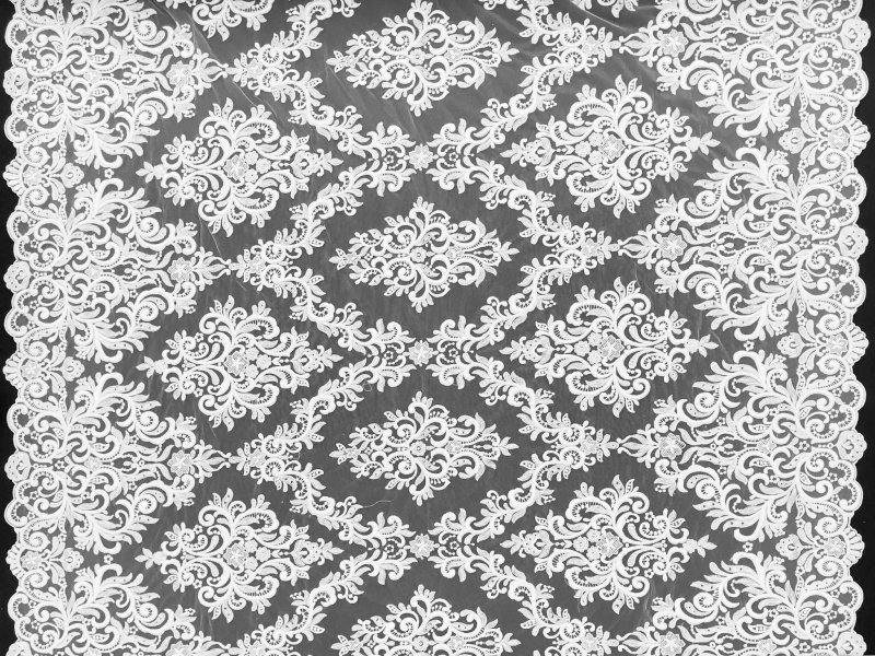 Ornate Embroidered Tulle in White0