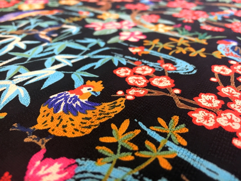 Japanese Textured Cotton Exotic Birds Floral Print 1