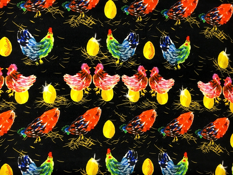 Giulia Rositani Printed Double Wool Crepe with Chickens Hatching Golden Eggs0