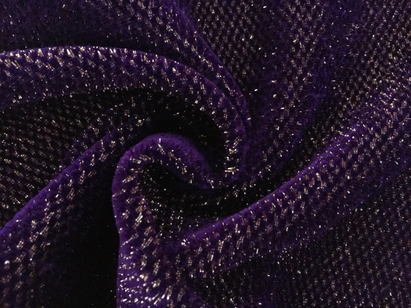 Silk Lurex Novelty Velvet in Purple Gold1