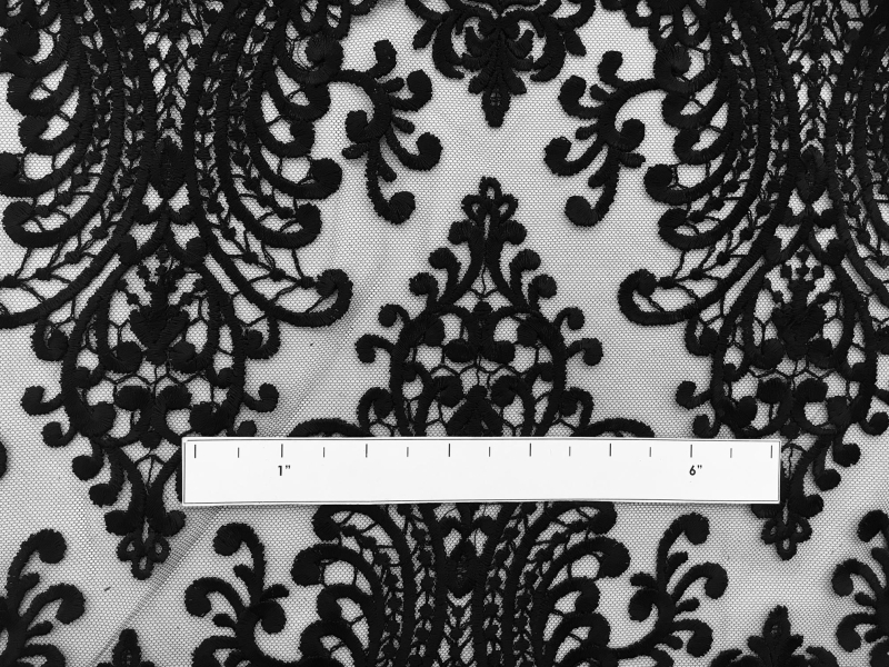 Black Embroidered Tulle with Intricate Designs 2