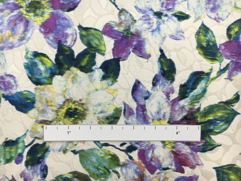 Silk and Cotton Blend Jacquard with Abstract Watercolor Flowers1