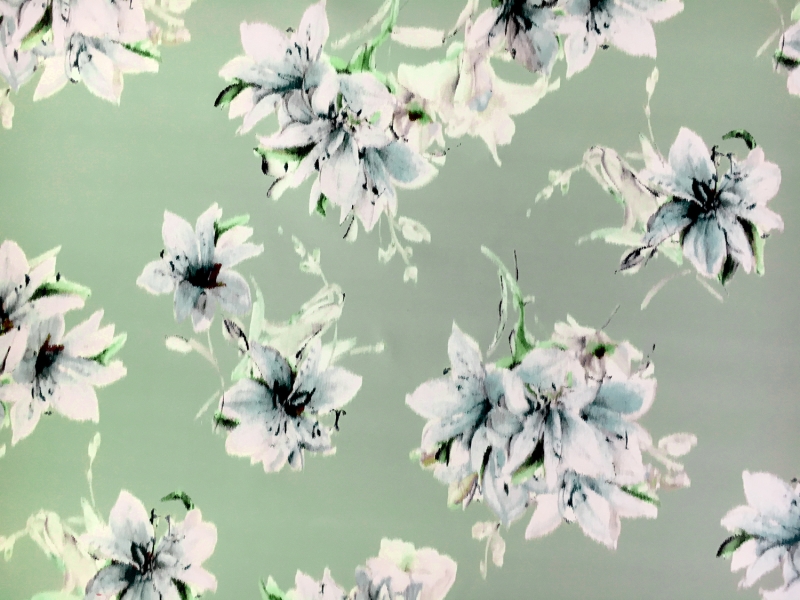 Printed Silk Mikado with Warped Florals0