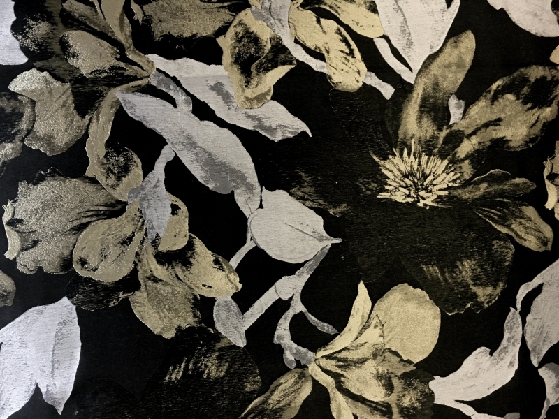 Metallic Silk Blend Jacquard Brocade with Leaf Motifs0