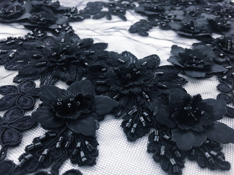 Beaded and Embroidered Tulle in Midnight Navy2