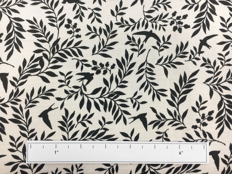 Japanese Textured Cotton Birds and Foliage Print2