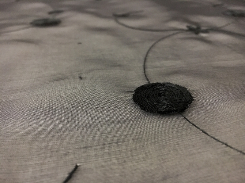 Black Silk Organza Embroidered with Small Round Flowers0