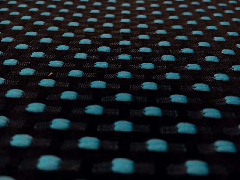 Polyester Swiss Dot Brocade with Aqua Dots0