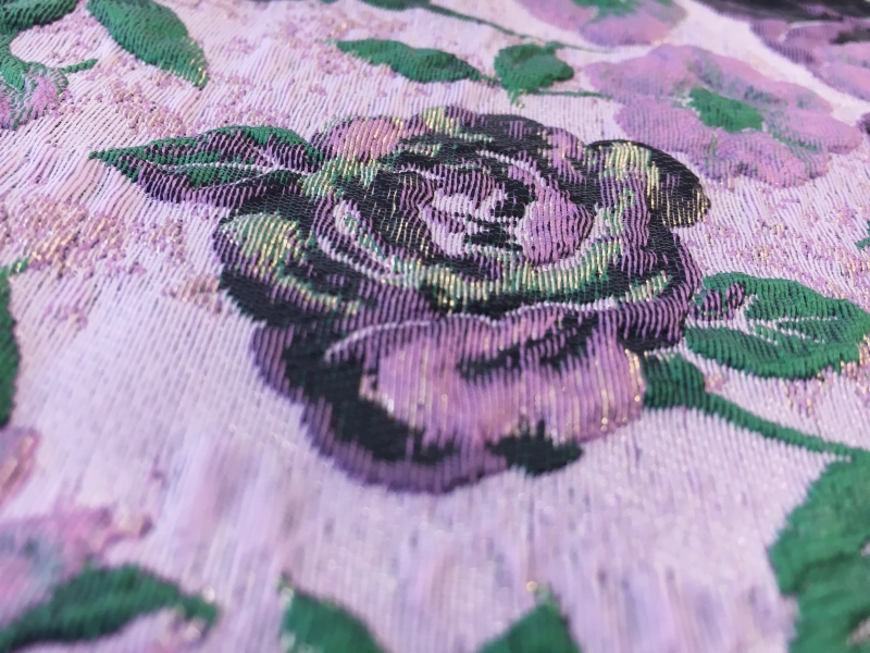 Brocade Panel with Metallic Cloqué Leaves and Floral Border2