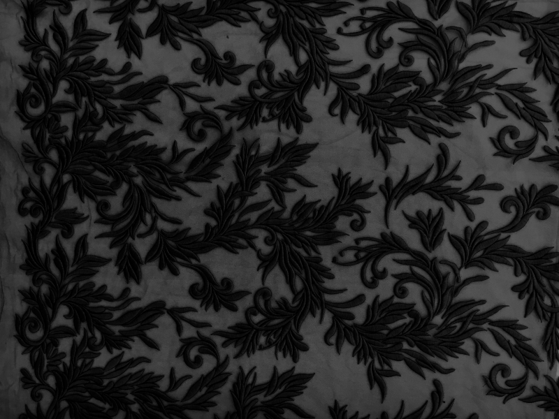 Embroidered Tulle with Ornate Leaf Patterns0