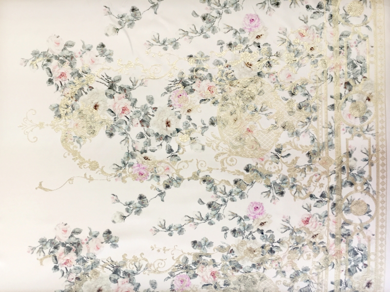 Twill with Roses and Gold Metallic Cloqué Jacquard 0